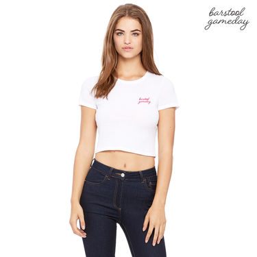 White Gameday Embroidered Cropped Tee