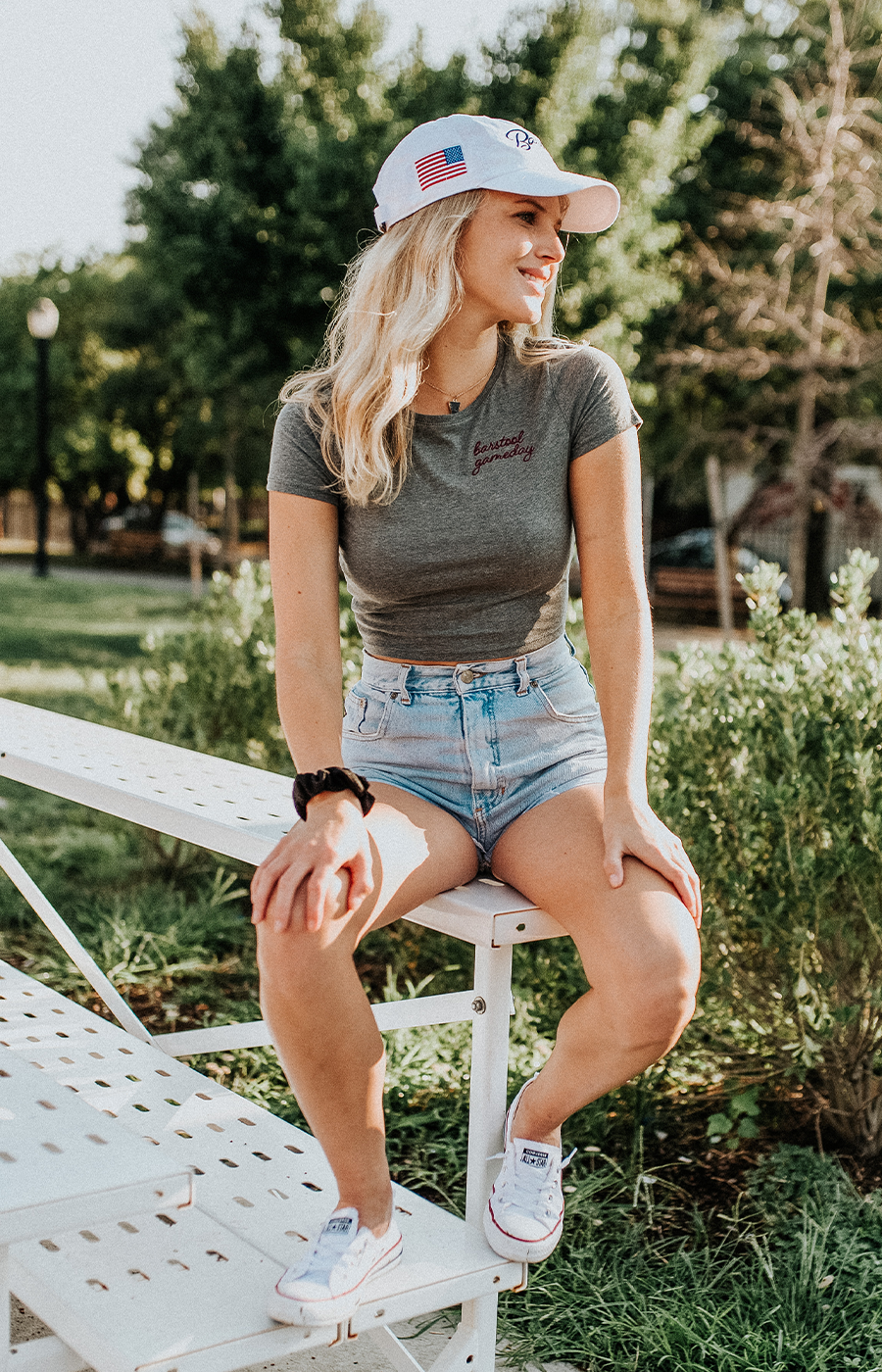 Grey Gameday Embroidered Cropped Tee