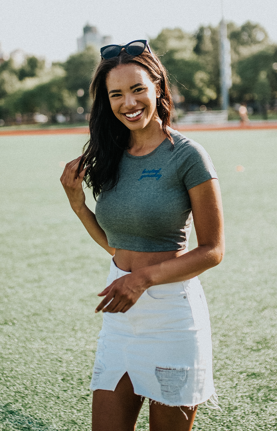 Grey Gameday Embroidered Cropped Tee