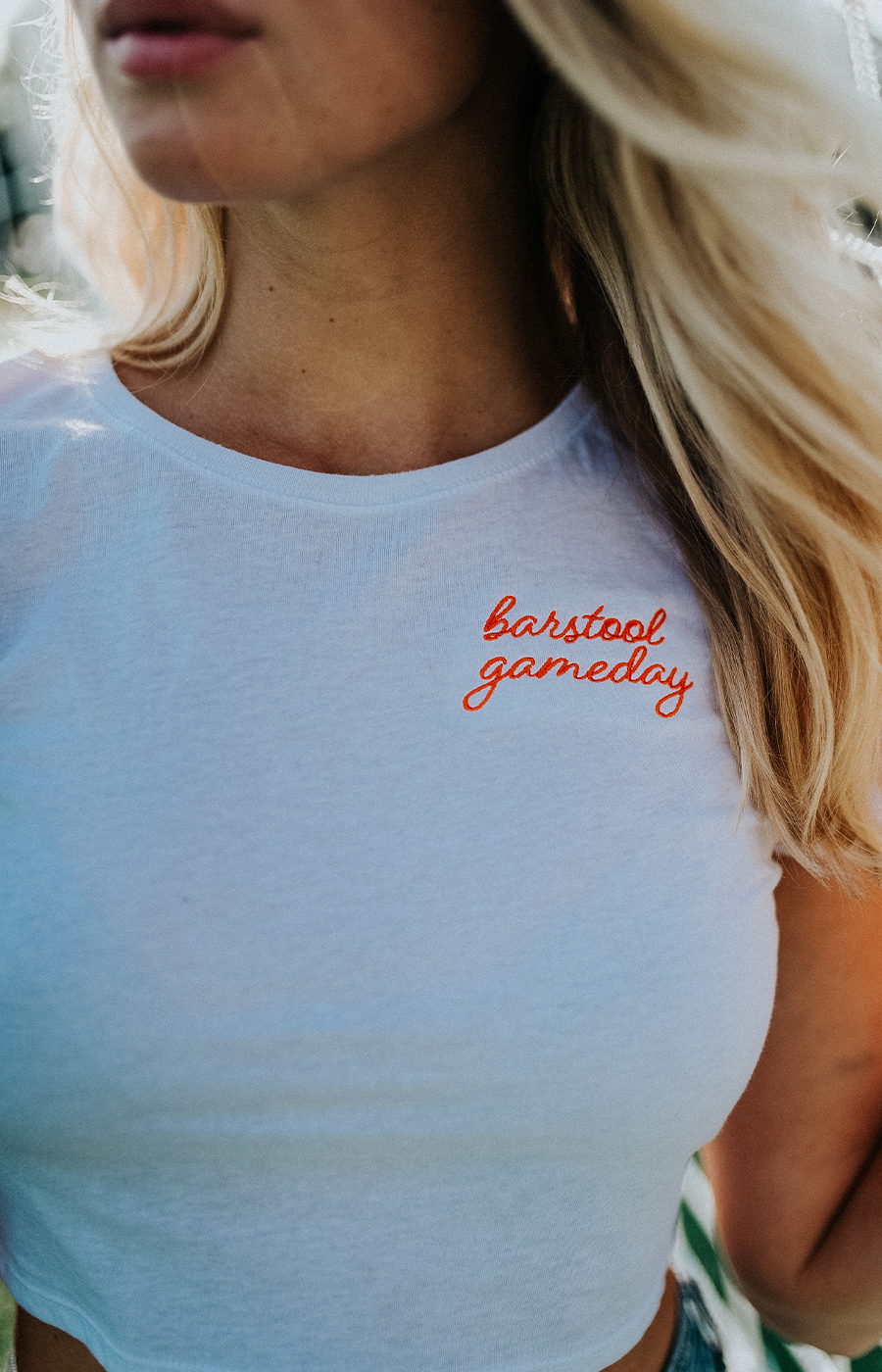White Gameday Embroidered Cropped Tee