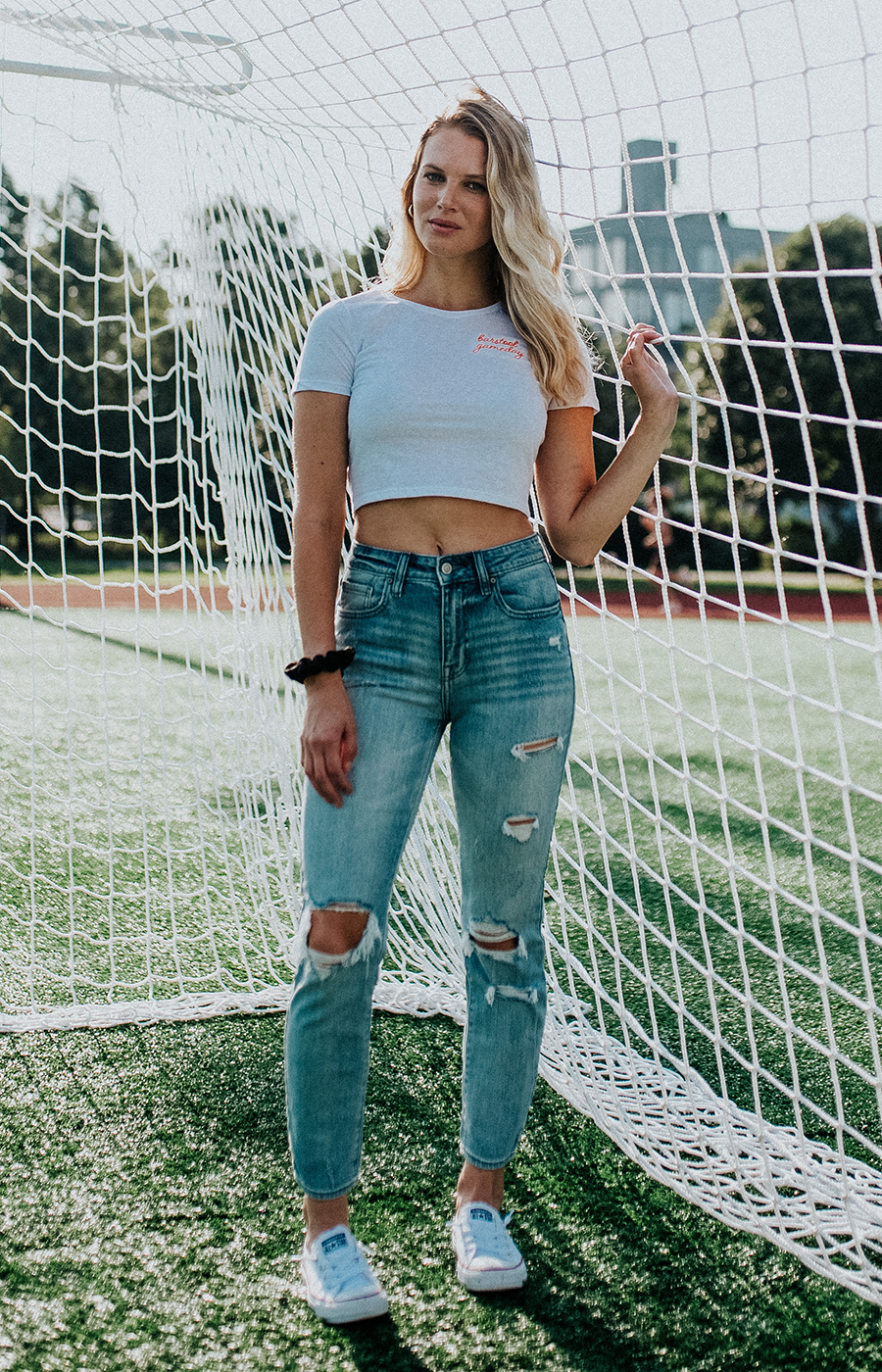 White Gameday Embroidered Cropped Tee